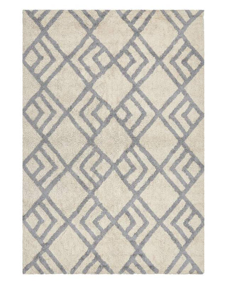 Area Rug Beige and Rug Cotton 140  x 200  cm Rectangular Hand Tufted Living Room Bedroom Decor Beliani