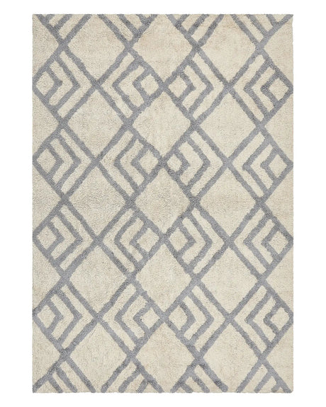 Area Rug Beige and Rug Cotton 140  x 200  cm Rectangular Hand Tufted Living Room Bedroom Decor Beliani