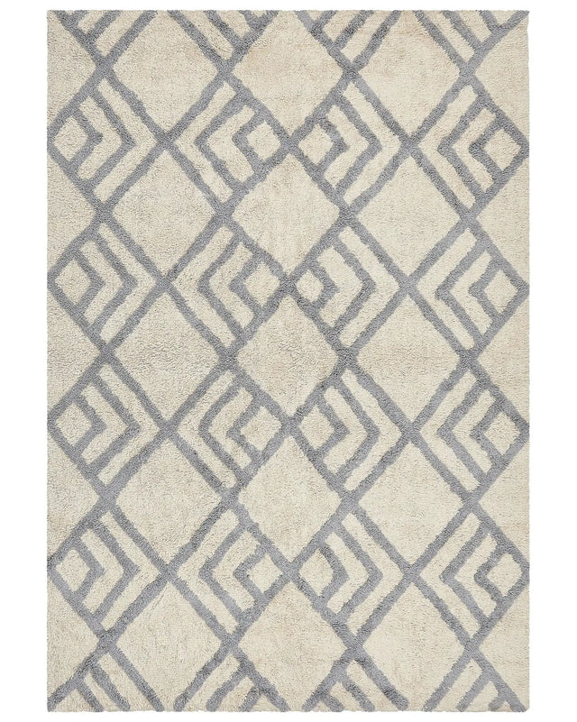 Area Rug Beige and Rug Cotton 160  x 230  cm Rectangular Hand Tufted Living Room Bedroom Decor Beliani