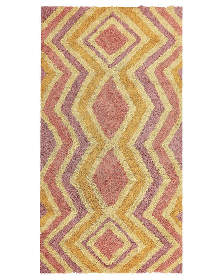 Area Rug Multicolour Cotton 80  x 150  cm Rectangular Hand Tufted Modern Abstract Living Room Bedroom Decor Beliani