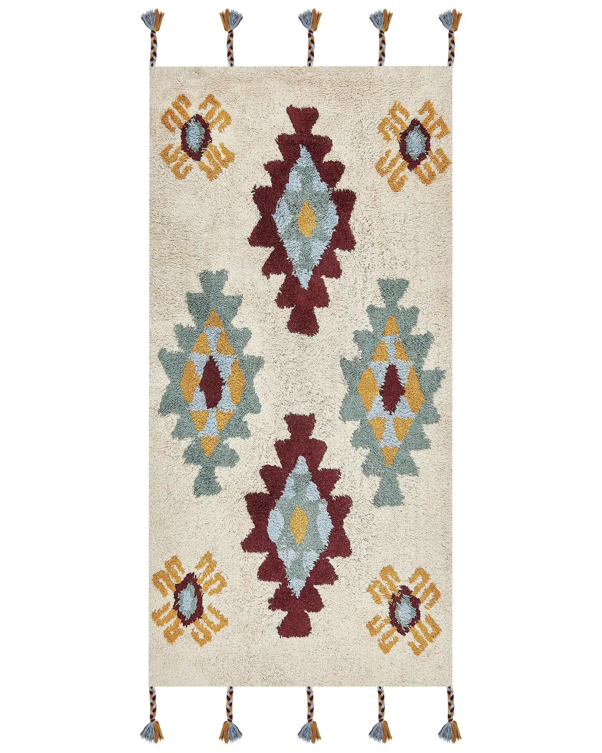 Area Rug Multicolour Cotton 80  x 150  cm Rectangular Hand Tufted Tribal Motif Living Room Bedroom Beliani