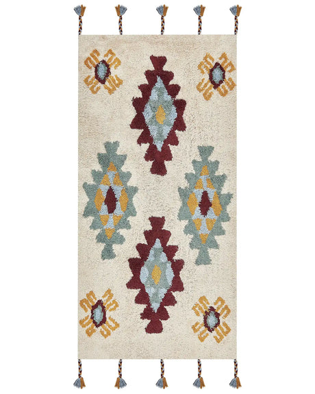 Area Rug Multicolour Cotton 80  x 150  cm Rectangular Hand Tufted Tribal Motif Living Room Bedroom Beliani