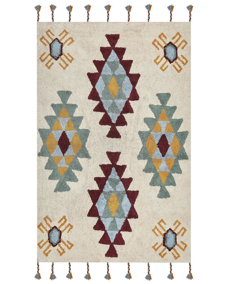 Area Rug Multicolour Cotton 160 x 230 cm Rectangular Hand Tufted Tribal Motif Living Room Bedroom Beliani