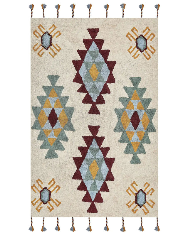 Area Rug Multicolour Cotton 160 x 230 cm Rectangular Hand Tufted Tribal Motif Living Room Bedroom Beliani