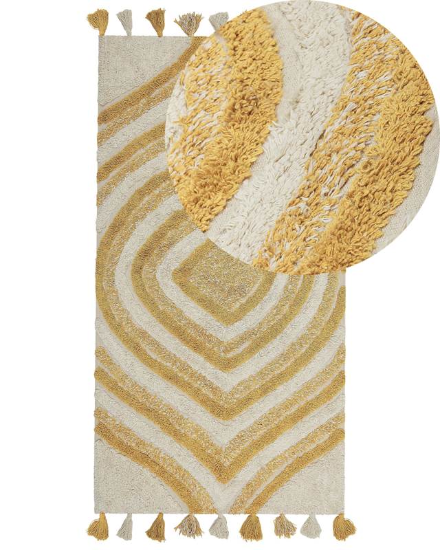 Area Rug Beige and Yellow Cotton 80  x 150  cm Rectangular Hand Tufted Modern Abstract Living Room Bedroom Decor Beliani