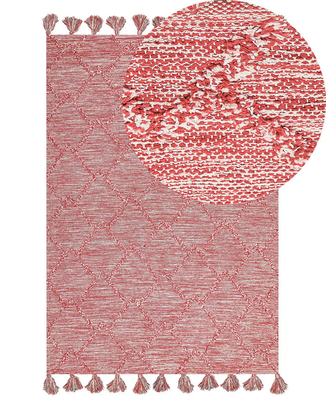 Area Rug Red Cotton 140 x 200 cm Rectangular Thick Weave Living Room Bedroom Decor Beliani