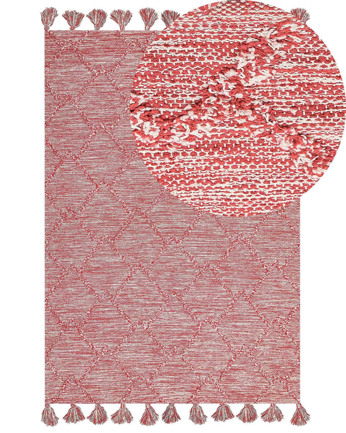 Area Rug Red Cotton 160 x 230 cm Rectangular Thick Weave Living Room Bedroom Decor Beliani