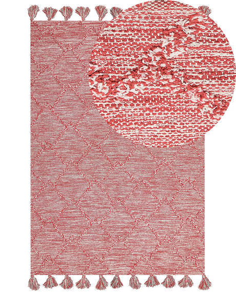 Area Rug Red Cotton 160 x 230 cm Rectangular Thick Weave Living Room Bedroom Decor Beliani