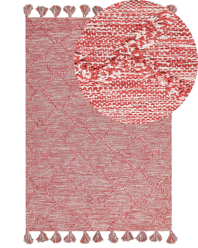 Area Rug Red Cotton 160 x 230 cm Rectangular Thick Weave Living Room Bedroom Decor Beliani