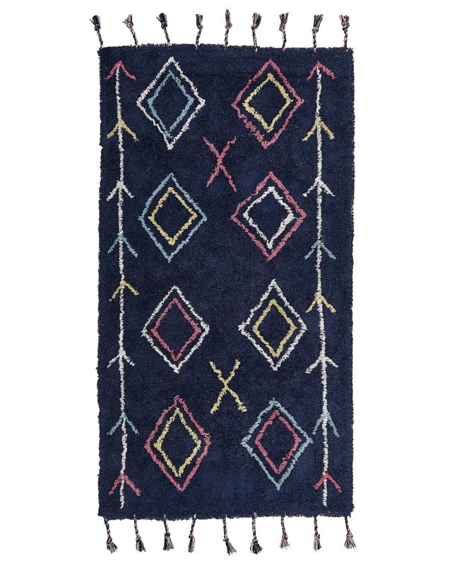 Area Rug Black Cotton 80  x 150  cm Rectangular Hand Tufted Beliani