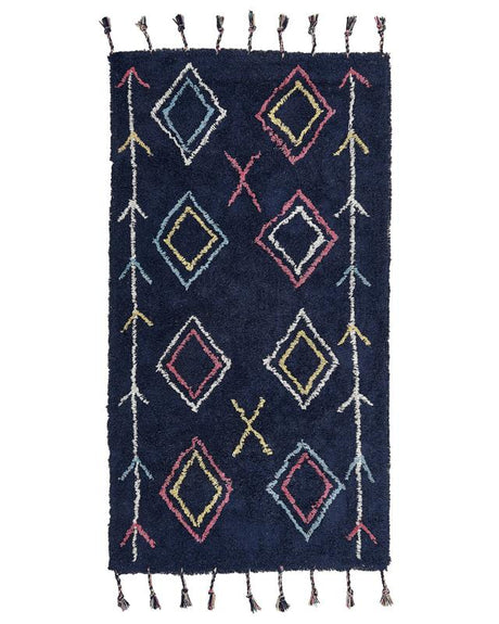 Area Rug Black Cotton 80  x 150  cm Rectangular Hand Tufted Beliani