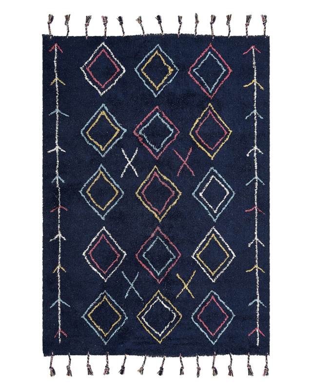 Area Rug Black Cotton 140  x 200 cm Rectangular Hand Tufted Beliani