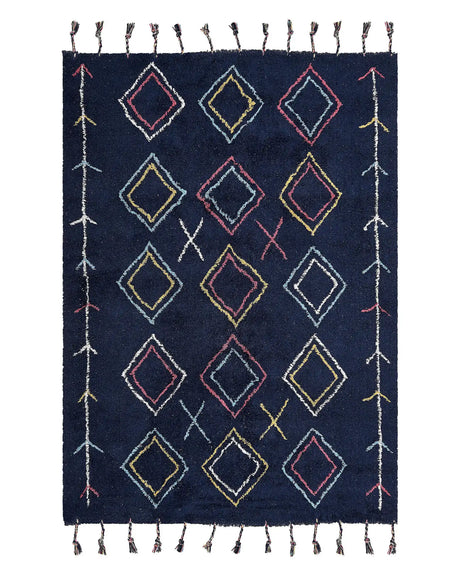 Area Rug Black Cotton 140  x 200 cm Rectangular Hand Tufted Beliani