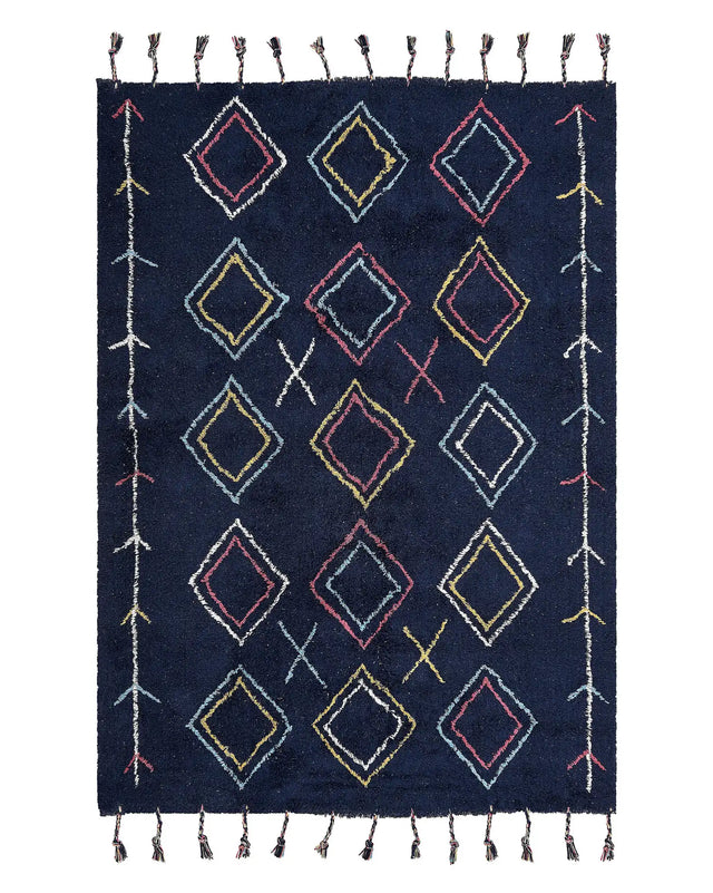 Area Rug Black Cotton 140  x 200 cm Rectangular Hand Tufted Beliani