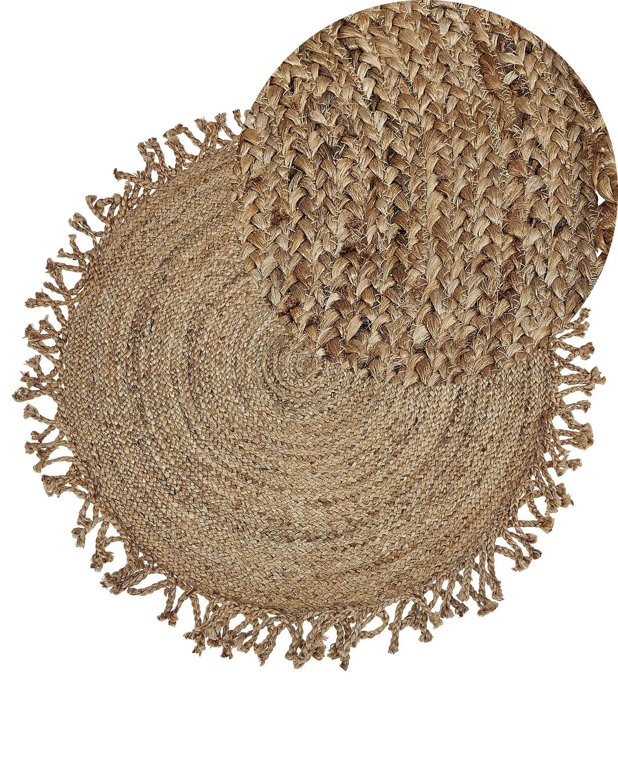 Jute  Area Rug Beige Round 120 cm  Braided Natural Boho Rustic Living Room Bedroom Dining Room Beliani