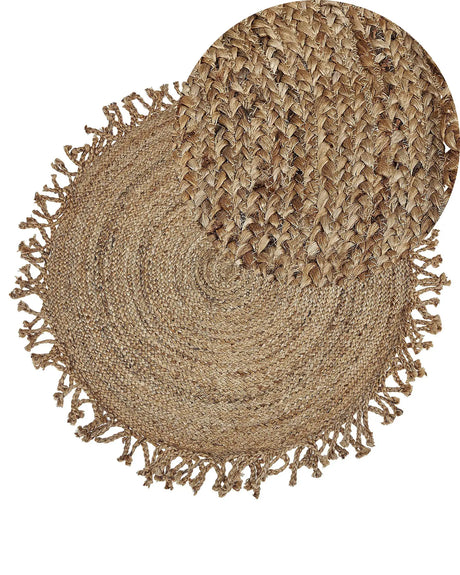 Jute  Area Rug Beige Round 120 cm  Braided Natural Boho Rustic Living Room Bedroom Dining Room Beliani