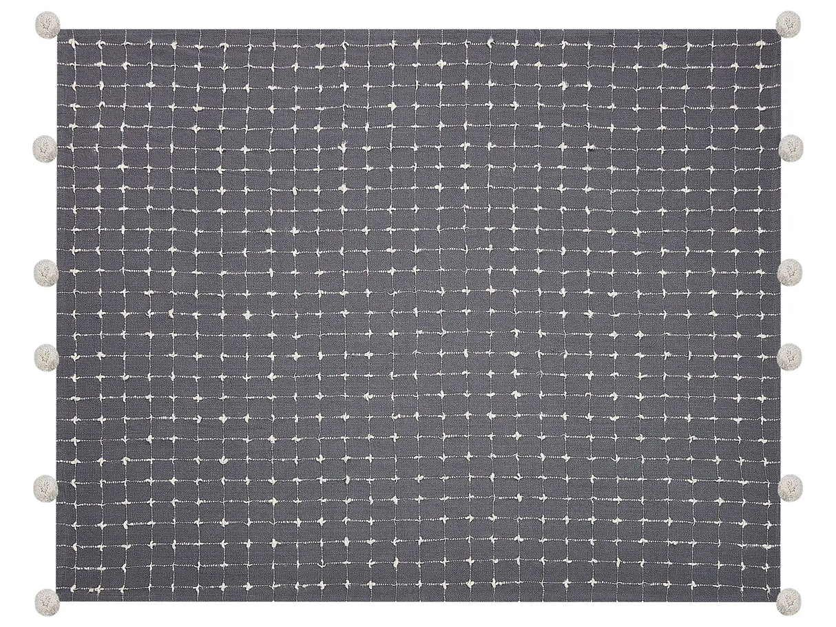 Blanket Grey Cotton 125 x 150 cm Decorative Throw with Pom Poms Checked Cover Home Accessory Beliani