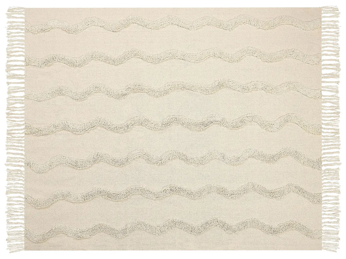 Blanket Beige Cotton 125 x 150 cm Geometric Pattern Knitted Throw Boho Style Living Room Bedroom Accent Piece Beliani