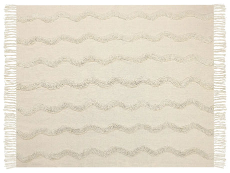 Blanket Beige Cotton 125 x 150 cm Geometric Pattern Knitted Throw Boho Style Living Room Bedroom Accent Piece Beliani