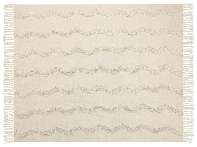 Blanket Beige Cotton 125 x 150 cm Geometric Pattern Knitted Throw Boho Style Living Room Bedroom Accent Piece Beliani