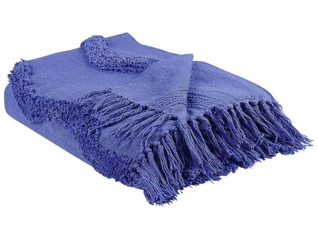 Blanket Violet Cotton 125 x 150 cm Geometric Pattern Knitted Throw Boho Style Living Room Bedroom Accent Piece Beliani