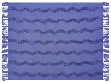 Blanket Violet Cotton 125 x 150 cm Geometric Pattern Knitted Throw Boho Style Living Room Bedroom Accent Piece Beliani
