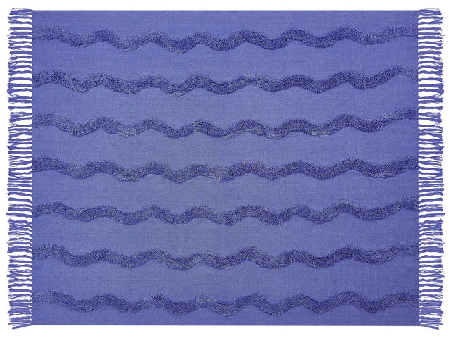 Blanket Violet Cotton 125 x 150 cm Geometric Pattern Knitted Throw Boho Style Living Room Bedroom Accent Piece Beliani