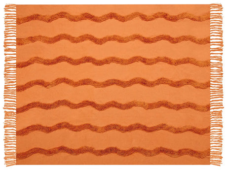 Blanket Orange Cotton 125 x 150 cm Geometric Pattern Knitted Throw Boho Style Living Room Bedroom Accent Piece Beliani