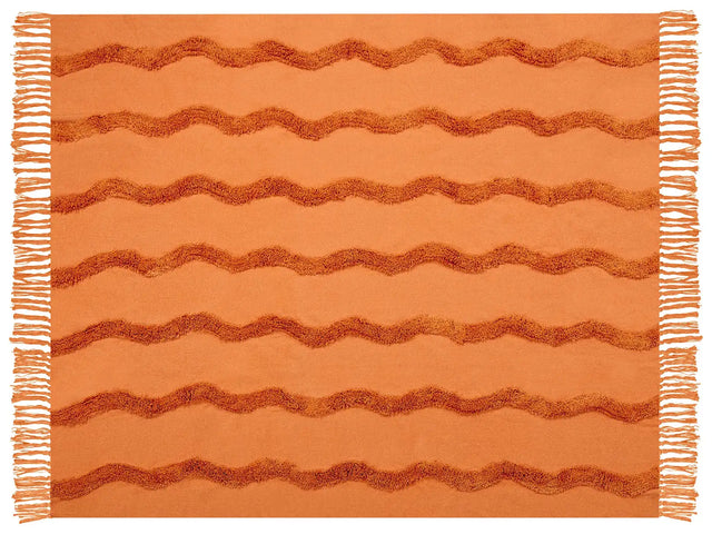 Blanket Orange Cotton 125 x 150 cm Geometric Pattern Knitted Throw Boho Style Living Room Bedroom Accent Piece Beliani