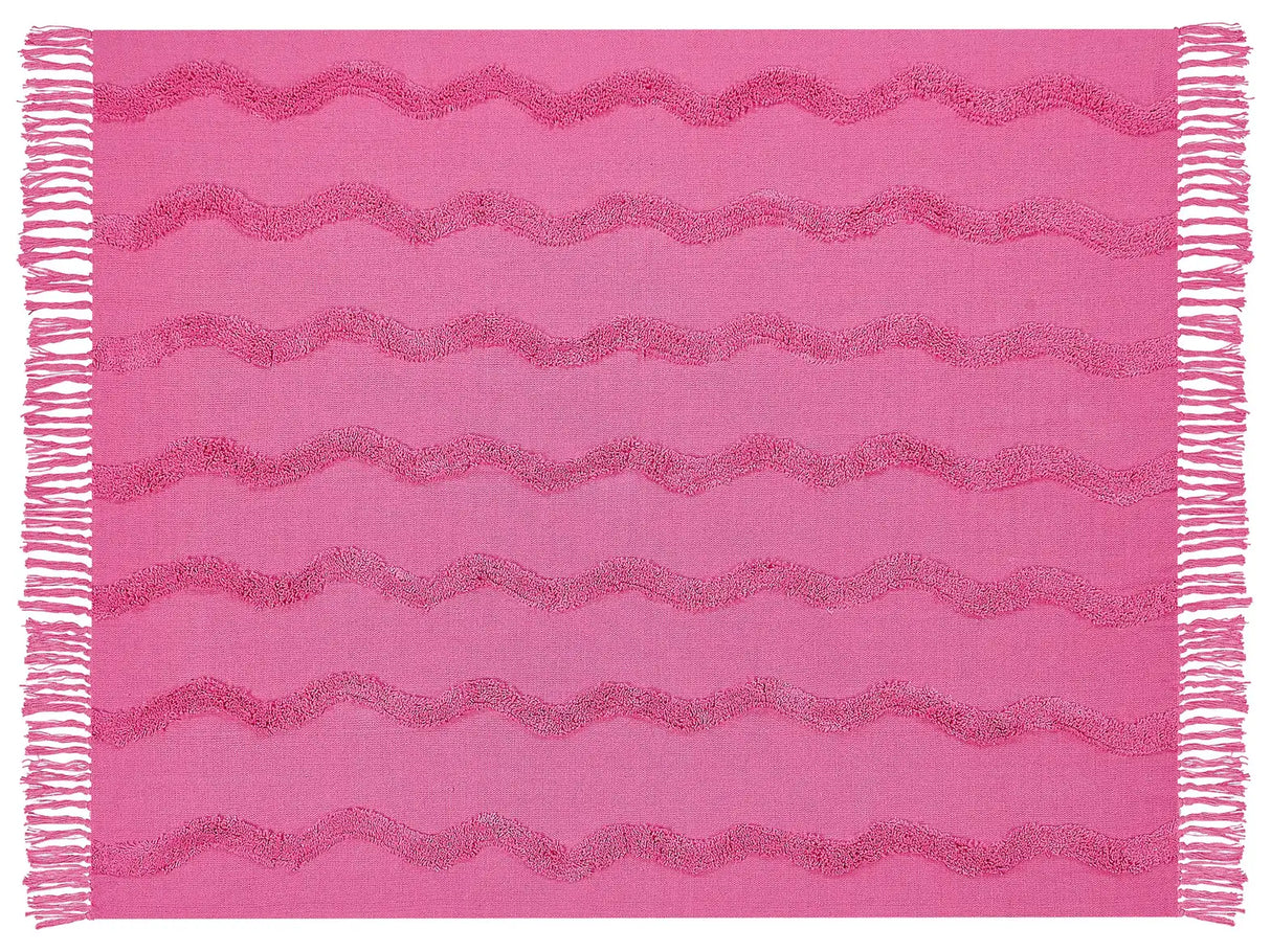 Blanket Pink Cotton 125 x 150 cm Geometric Pattern Knitted Throw Boho Style Living Room Bedroom Accent Piece Beliani