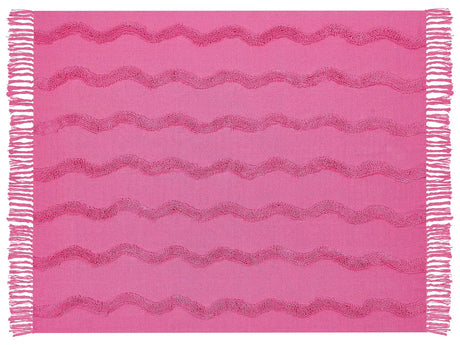 Blanket Pink Cotton 125 x 150 cm Geometric Pattern Knitted Throw Boho Style Living Room Bedroom Accent Piece Beliani