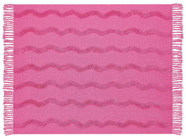 Blanket Pink Cotton 125 x 150 cm Geometric Pattern Knitted Throw Boho Style Living Room Bedroom Accent Piece Beliani