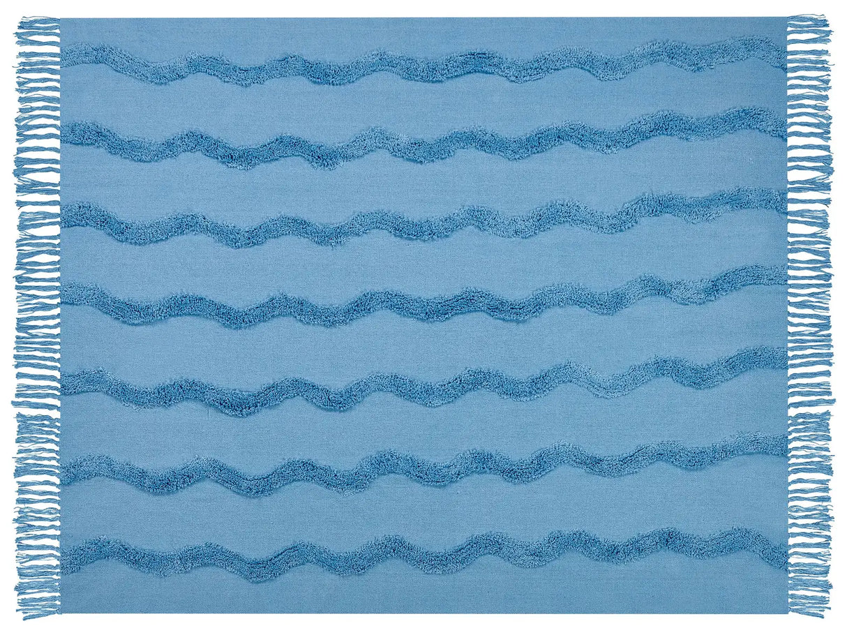 Blanket Blue Cotton 125 x 150 cm Geometric Pattern Knitted Throw Boho Style Living Room Bedroom Accent Piece Beliani