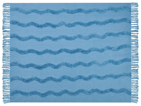 Blanket Blue Cotton 125 x 150 cm Geometric Pattern Knitted Throw Boho Style Living Room Bedroom Accent Piece Beliani