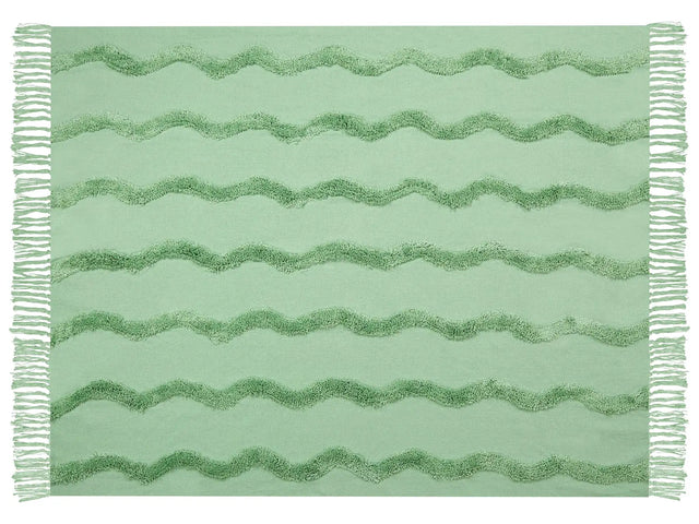 Blanket Green Cotton 125 x 150 cm Geometric Pattern Knitted Throw Boho Style Living Room Bedroom Accent Piece Beliani