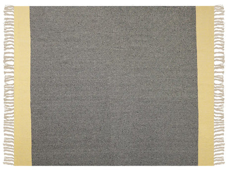 Blanket Grey Yellow Cotton 125 x 150 cm Geometric Pattern Knitted Throw Boho Style Living Room Bedroom Accent Piece Beliani