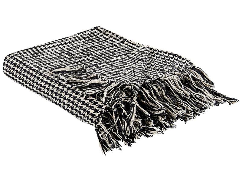 Blanket Black White Cotton 125 x 150 cm Houndstooth Check Knitted Throw Traditional Style Living Room Bedroom Accent Piece Beliani