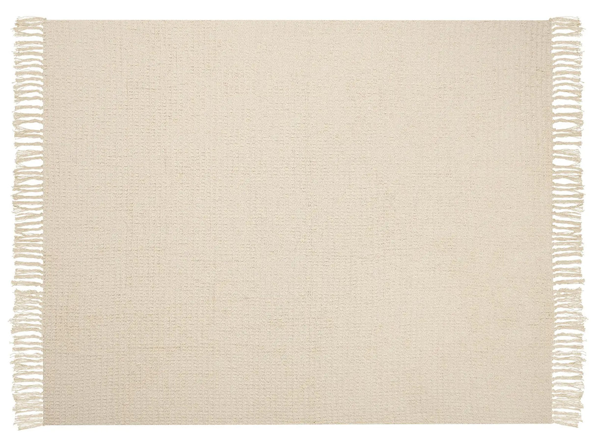 Blanket Beige Cotton 125 x 150 cm Waffle Weave Knitted Throw Boho Style Living Room Bedroom Accent Piece Beliani