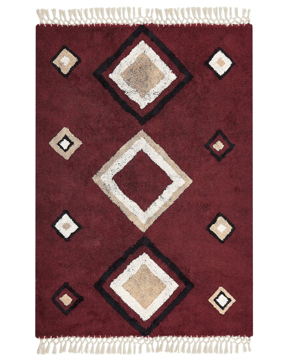 Area Rug Red Cotton 160 x 230 cm Rectangular with Tassels Diamond Pattern Boho Oriental Style Beliani
