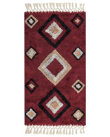 Area Rug Red Cotton 80 x 150 cm Rectangular with Tassels Diamond Pattern Boho Oriental Style Beliani