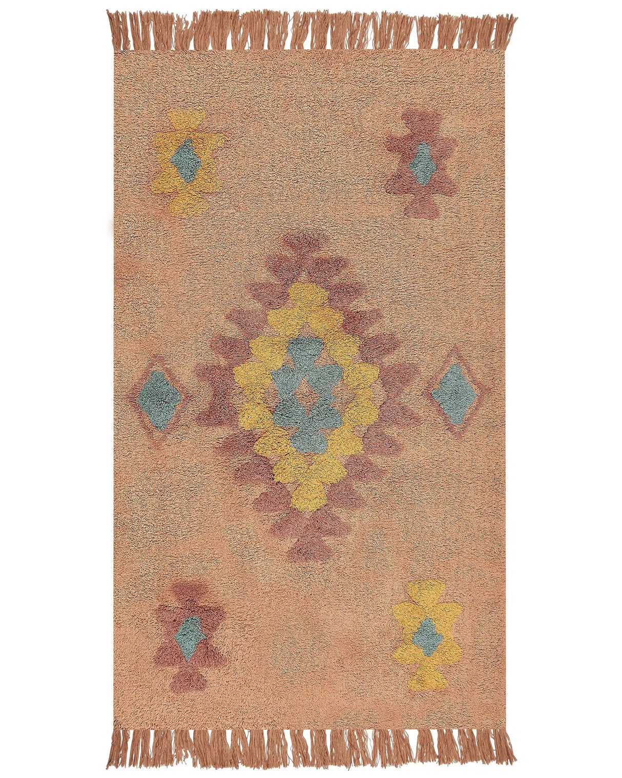 Area Rug Orange Cotton 80 x 150 cm Rectangular with Tassels Geometirc Pattern Boho Oriental Style Beliani