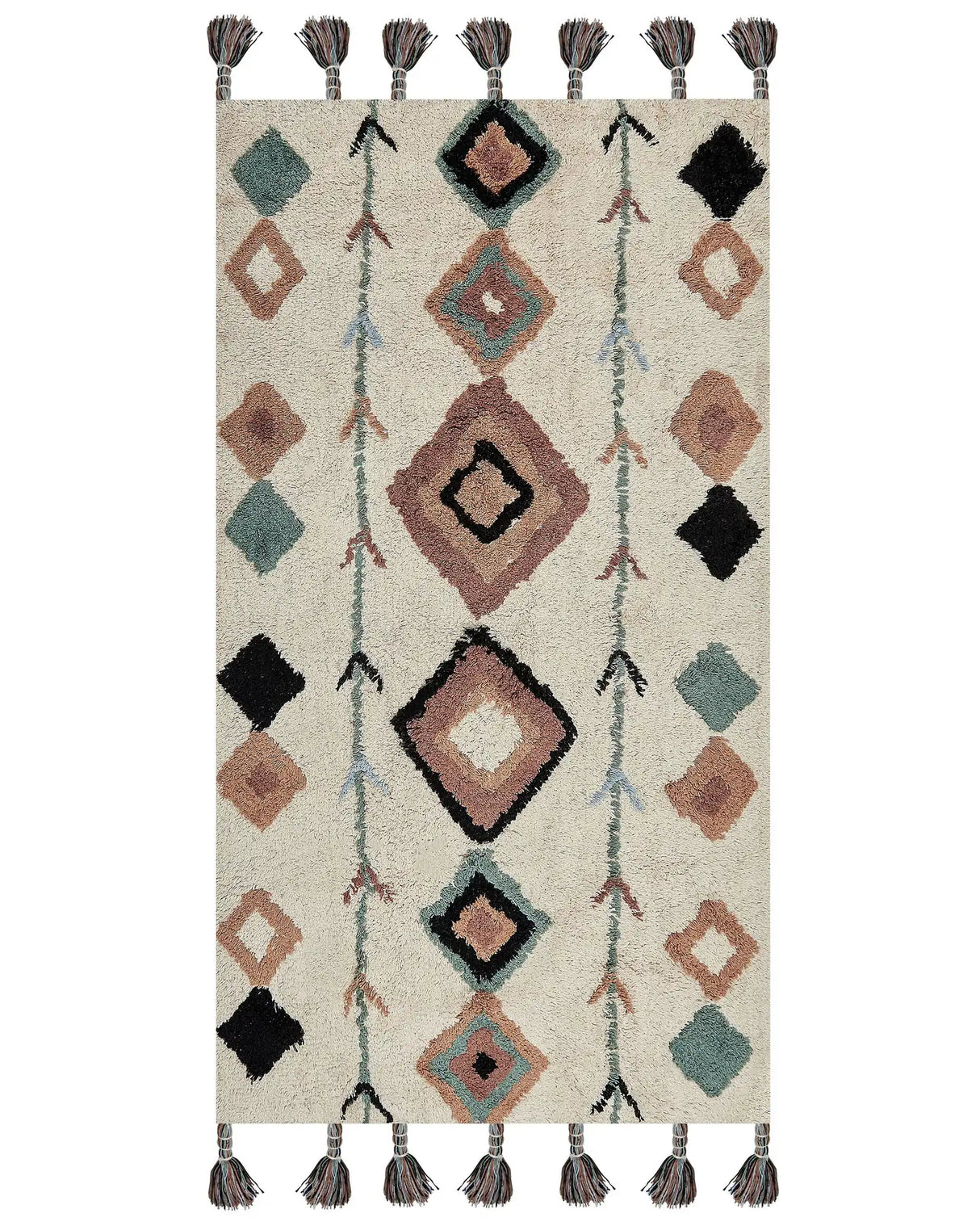 Area Rug Multicolour Cotton 80 x 150 cm Rectangular with Tassels Diamond Pattern Boho Oriental Style Beliani