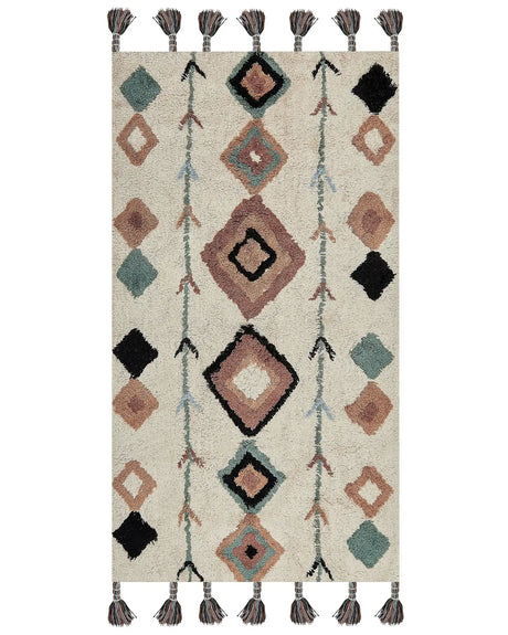 Area Rug Multicolour Cotton 80 x 150 cm Rectangular with Tassels Diamond Pattern Boho Oriental Style Beliani