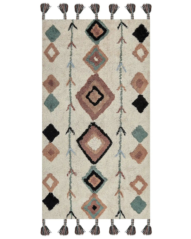 Area Rug Multicolour Cotton 80 x 150 cm Rectangular with Tassels Diamond Pattern Boho Oriental Style Beliani