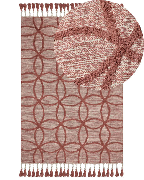 Area Rug Red Cotton 160 x 230 cm Rectangular Hand Tufted Geometric Pattern Boho Beliani
