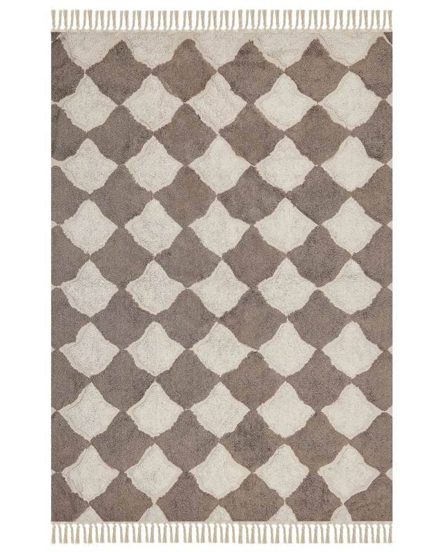 Area Rug Brown and Beige Cotton 160 x 230 cm Rectangular with Tassels Geometric Pattern Boho Oriental Style Beliani