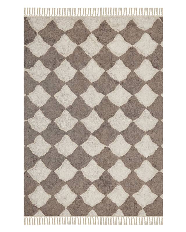 Area Rug Brown and Beige Cotton 140 x 200 cm Rectangular with Tassels Geometric Pattern Boho Oriental Style Beliani