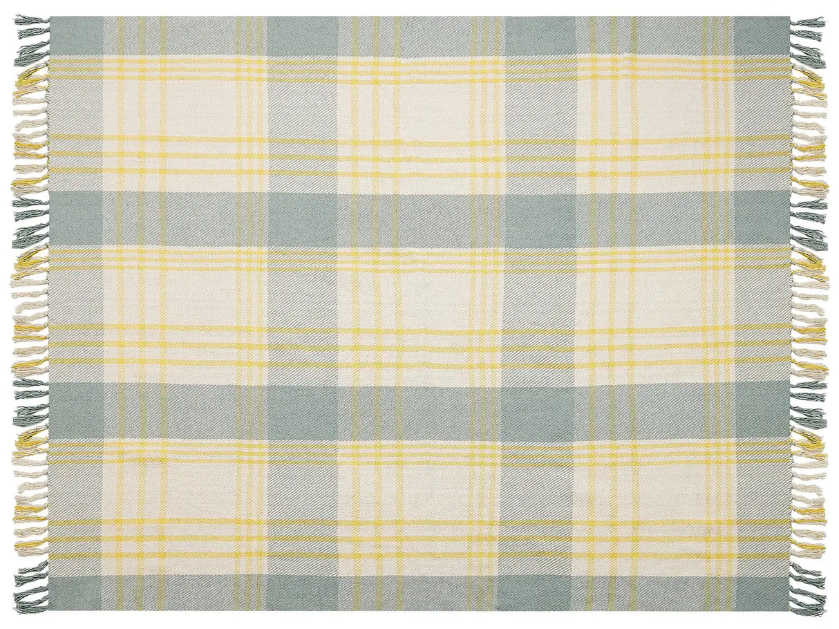 Check Blanket Green and Yellow Cotton 125 x 150 cm Bed Throw Traditional Living Room Bedroom Beliani