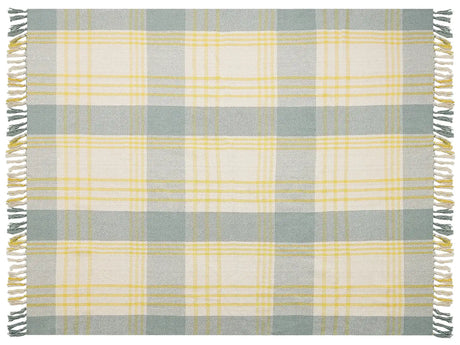 Check Blanket Green and Yellow Cotton 125 x 150 cm Bed Throw Traditional Living Room Bedroom Beliani