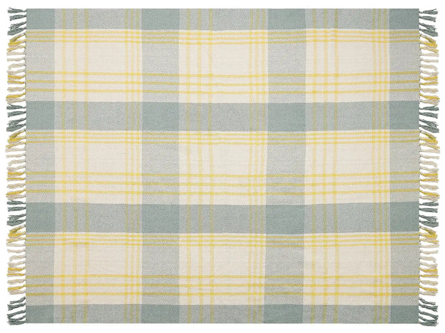 Check Blanket Green and Yellow Cotton 125 x 150 cm Bed Throw Traditional Living Room Bedroom Beliani